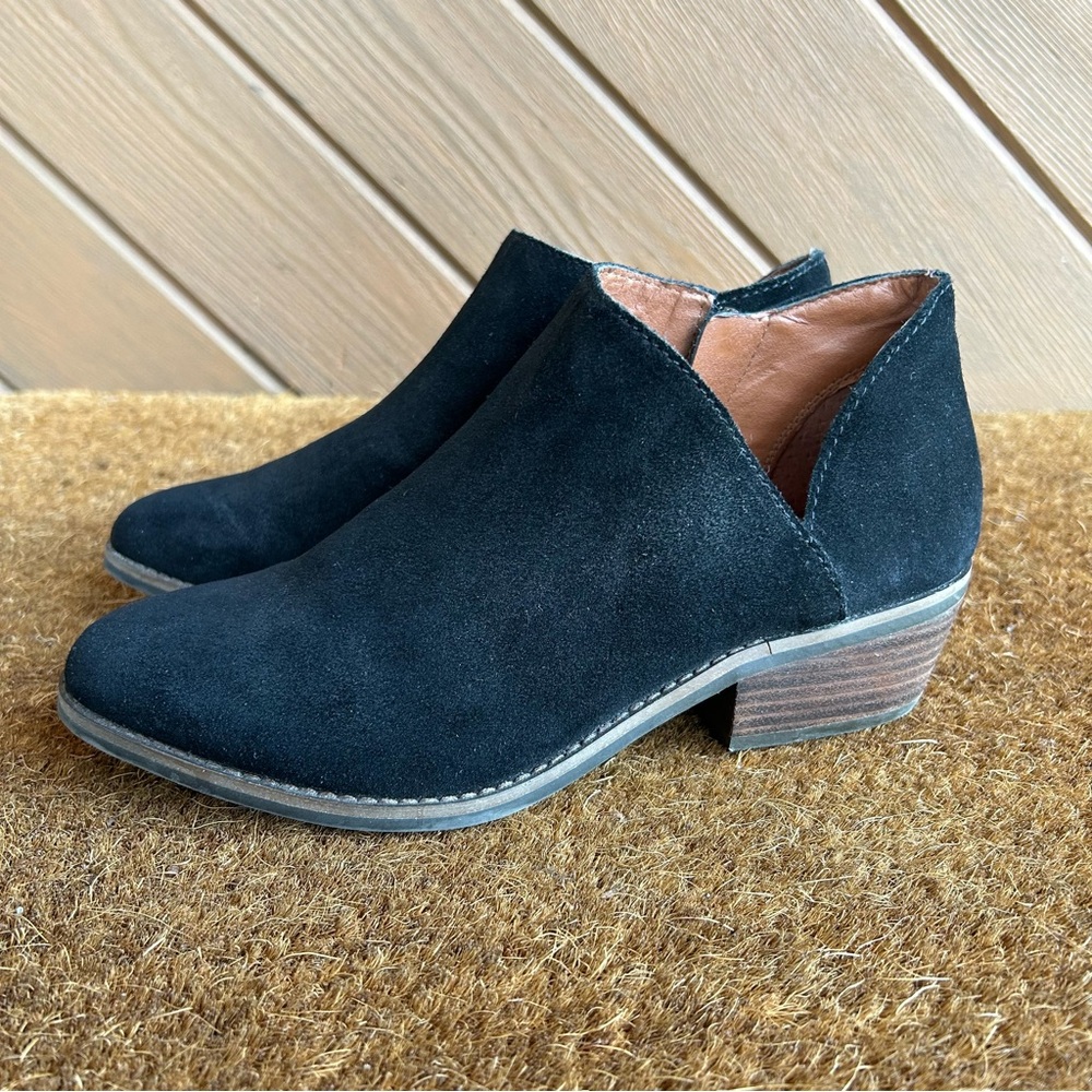 Lucky Brand Womens Fenley Shooties Boots Black Suede Leather Ankle Block Zip Sz8
